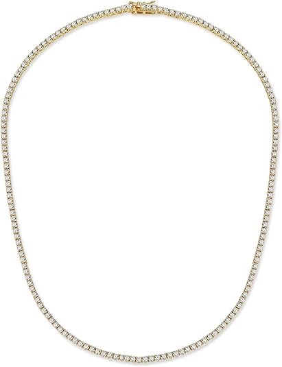 Gemsme 18K White/Yellow Gold Plated 3.0mm Round Cubic Zirconia Classic Tennis Necklace For Women ... | Amazon (US)