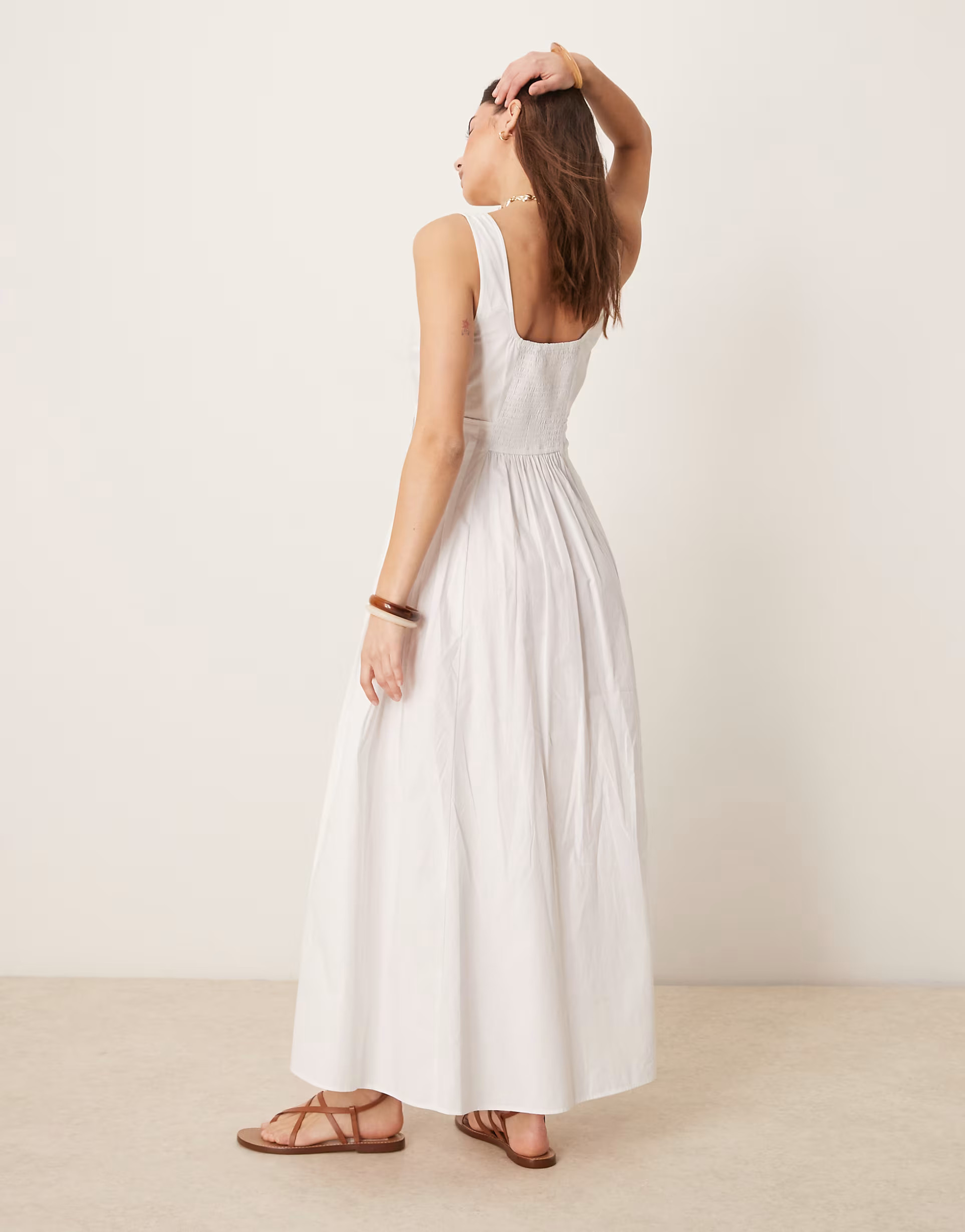 ASOS DESIGN scoop neck pleat waist midaxi dress in white | ASOS | ASOS (Global)