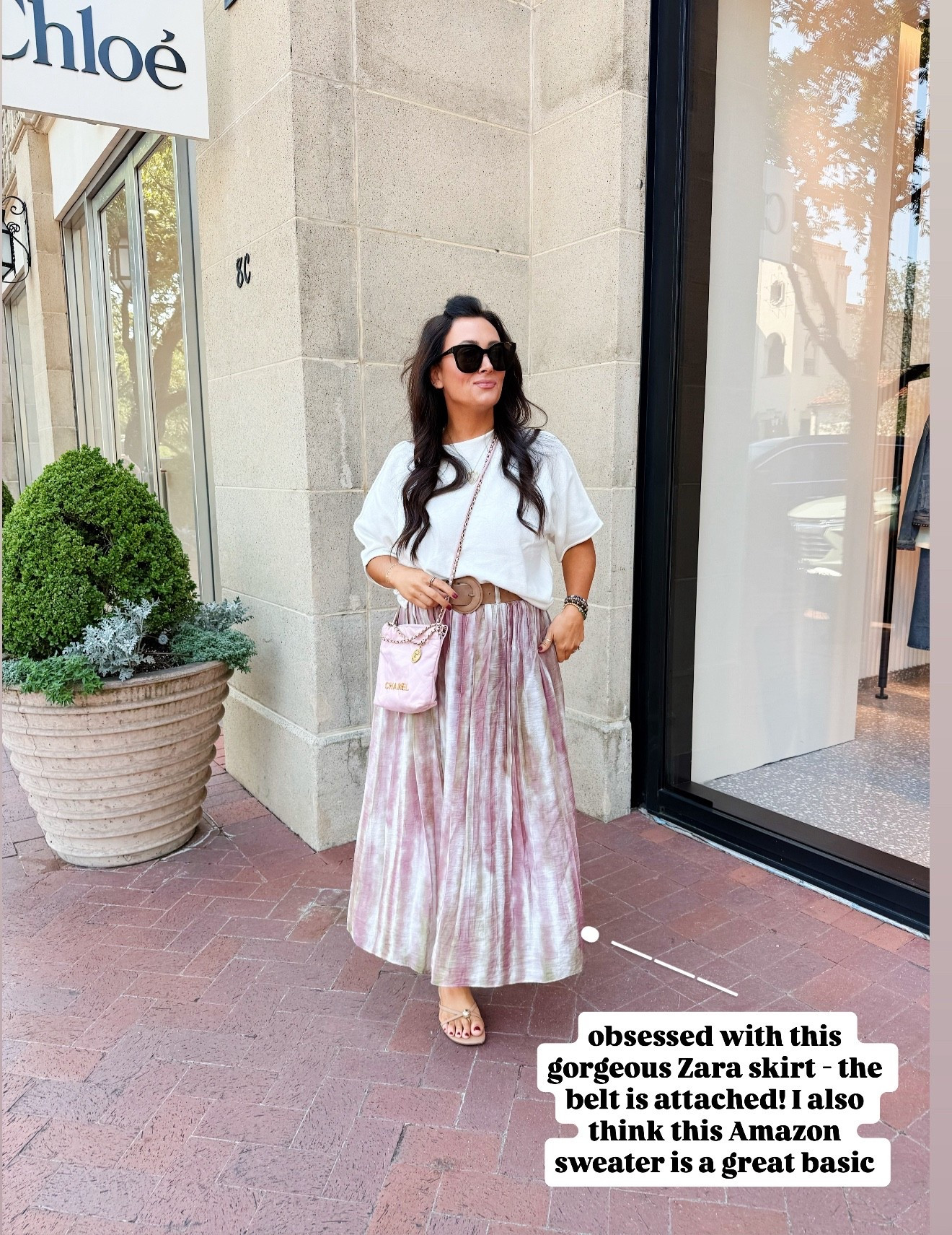 Medium sweater 
Medium skirt 
Sandals true to size 

#LTKStyleTip #LTKCon #LTKFindsUnder50