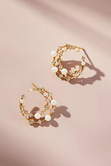 Pearl and Crystal Hoop Earrings | Anthropologie (US)