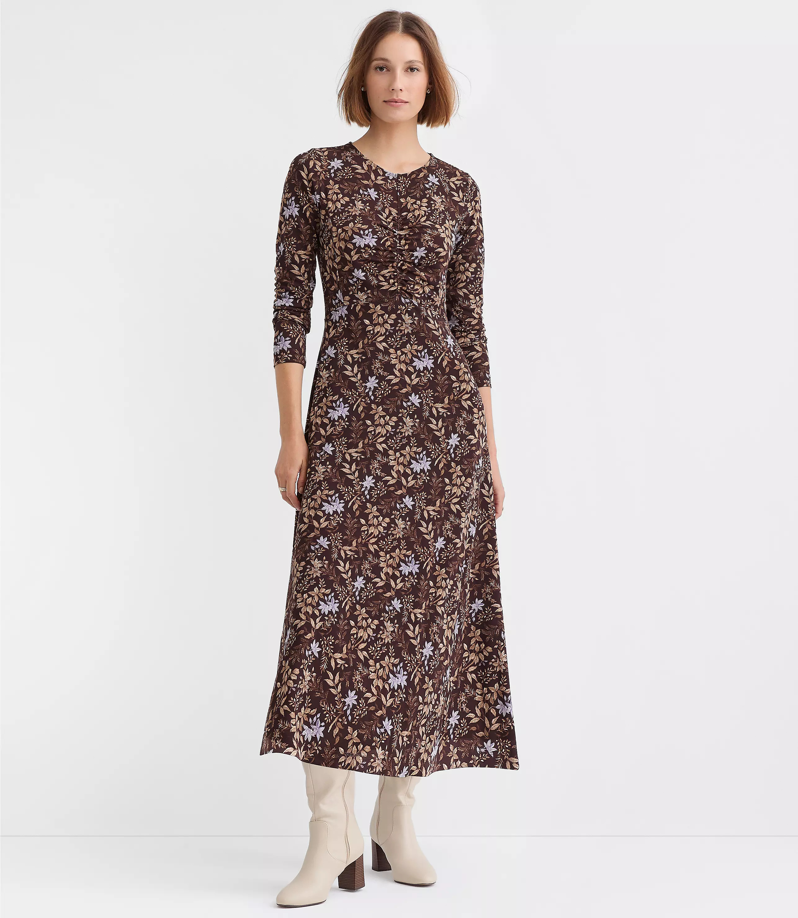 Garden Ruched Bodice Midi Dress | LOFT