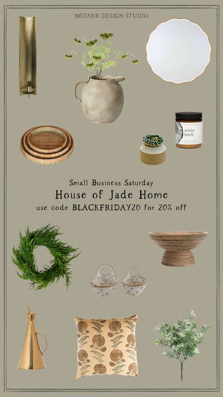 House of Jade Home…Small Business Saturday / Black Friday Sale. Use code BLACKFRIDAY20 for 20% off. 

Home decor, holiday decor, wreath, faux greenery, artificial flowers, kitchen, pillow, artisan, mirror, vase, gift ideas 

#LTKGiftGuide #LTKsalealert #LTKhome