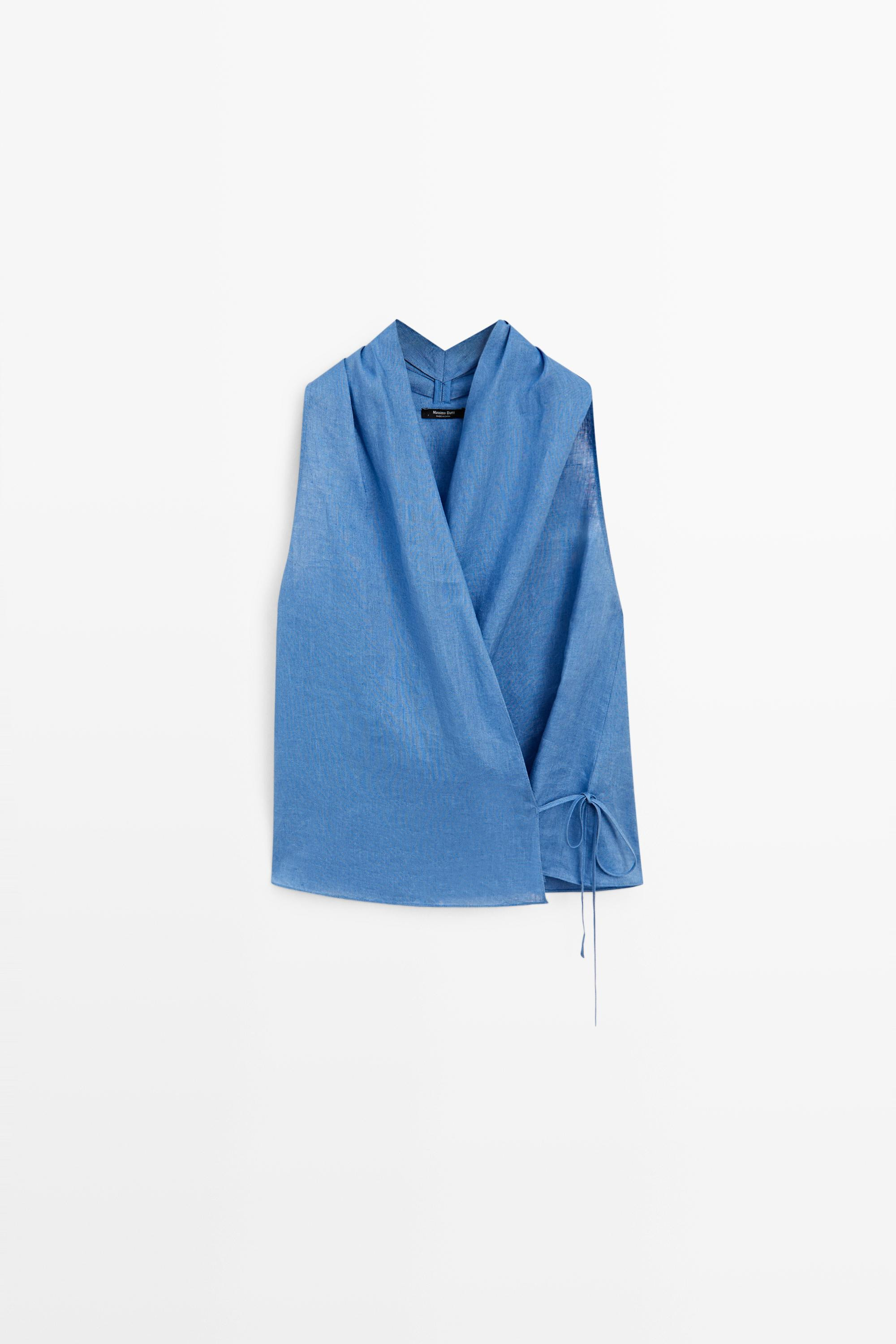 100% linen crossover halter top | Massimo Dutti UK