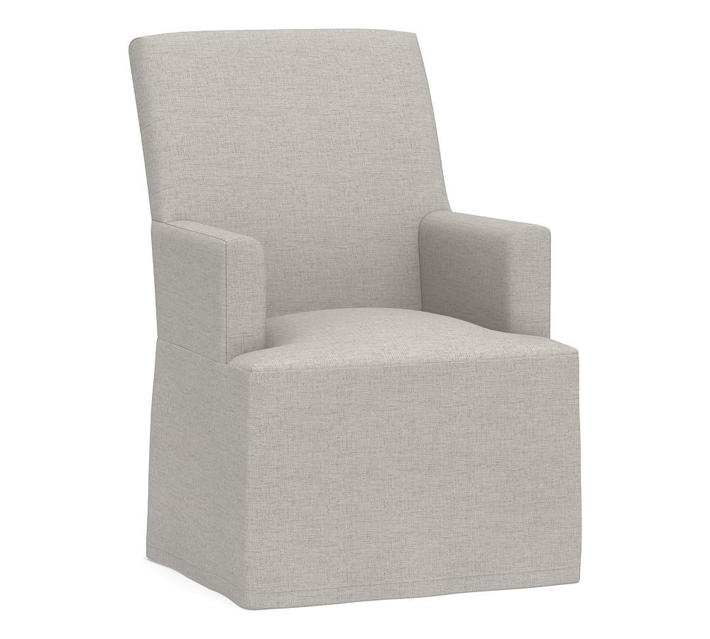 PB Comfort Square Arm Dining Armchair Long Slipcover, Heathered Twill Stone | Pottery Barn (US)