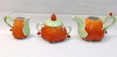 Royal Bayreuth (?) Strawberry Tea Pot With Sugar And Creamer Set  | eBay | eBay US