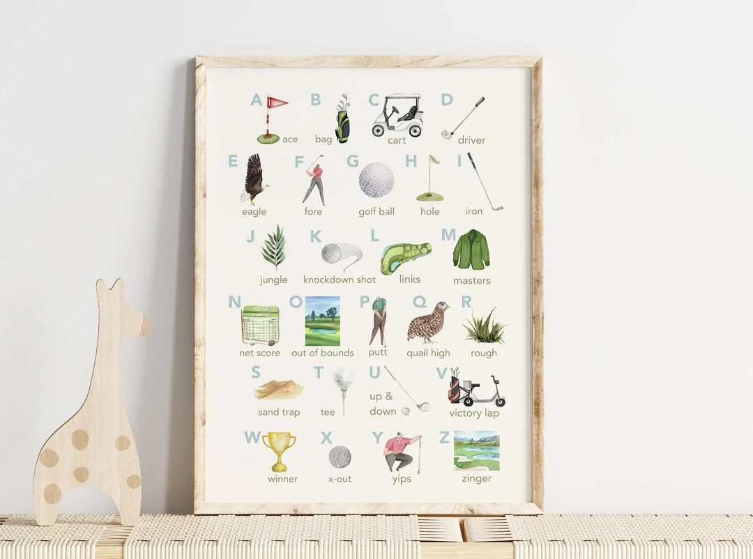 Golf Alphabet Nursery Print, Digital Download, Golf Wall Art, Golf Gift, Golf Nursery, Digital Pr... | Etsy (US)