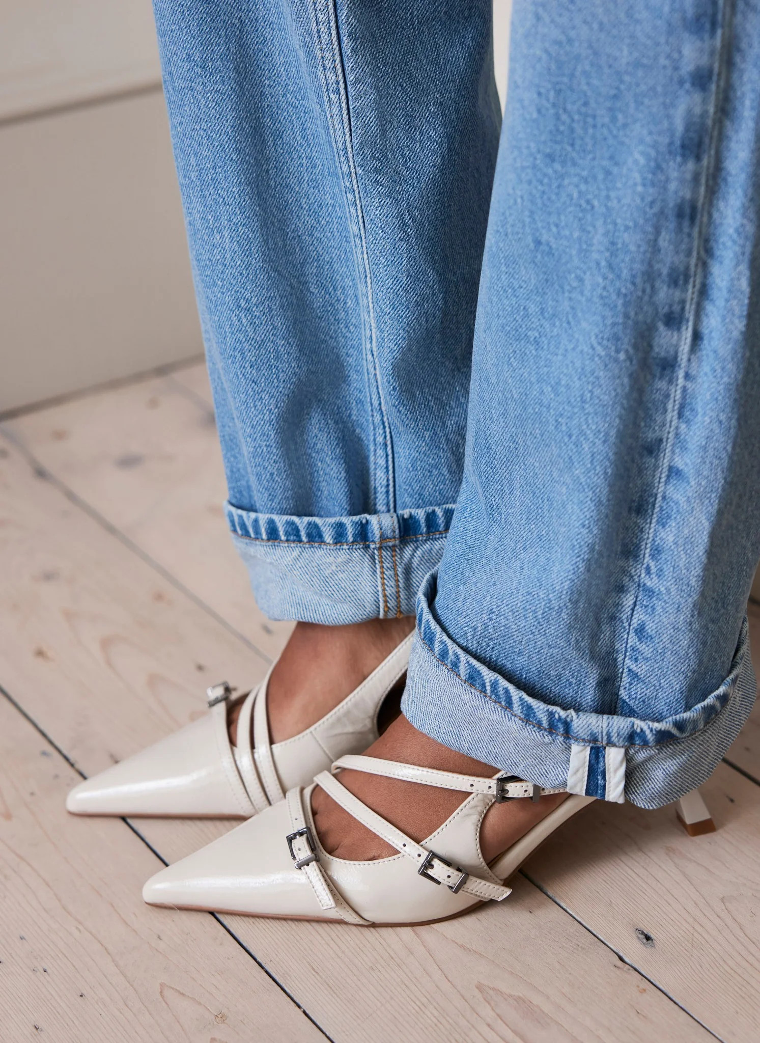 Cream Leather Buckle Slingback Heels | Mint Velvet (US)
