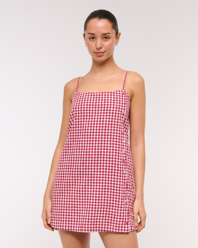 Linen-Blend Button Skort | Abercrombie & Fitch (US)