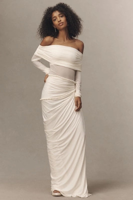 Deme by Gabriella Bella Long-Sleeve Off-Shoulder Maxi Dress | Anthropologie (US)