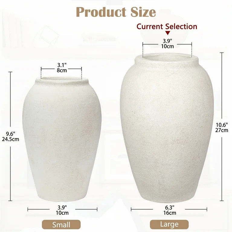 10" Handmade Terracotta White Vase Vintage Rustic Stoneware Ceramic Vases with Matte Textured for... | Walmart (US)