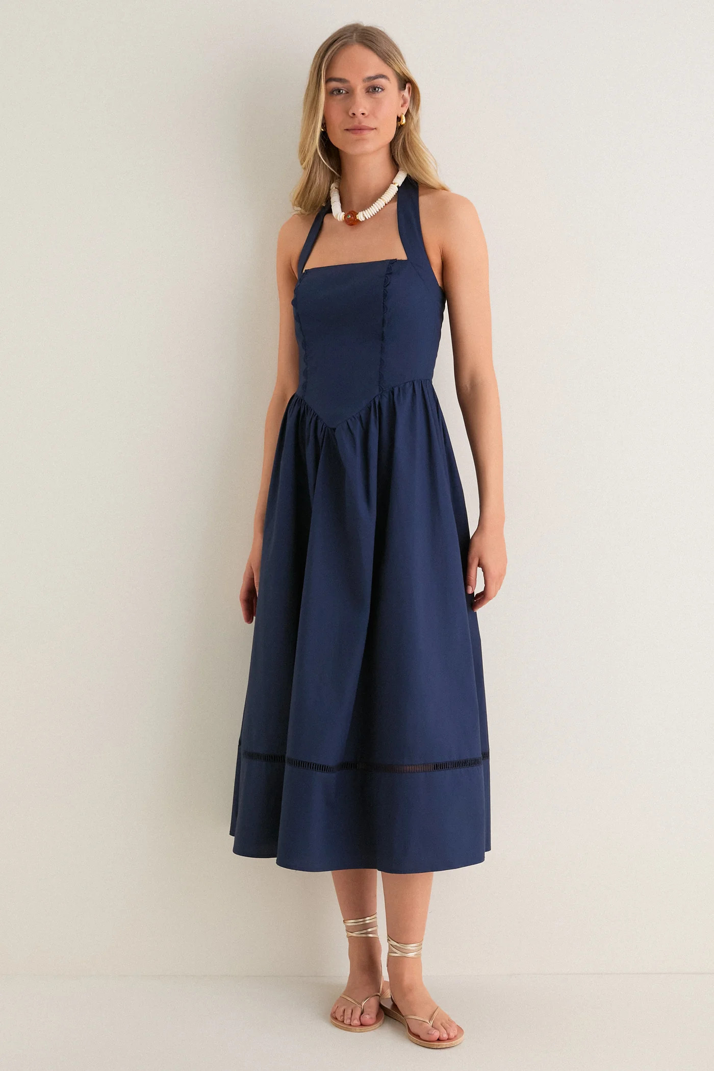 Navy Square Neck Halter Midi Dress | Tuckernuck (US)