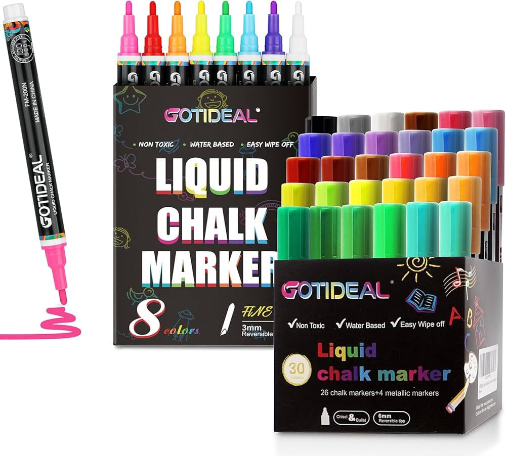 GOTIDEAL Liquid Chalk Markers, 30 colors Premium Window Chalkboard Neon Pens with Fine Tip 8 Colo... | Amazon (US)