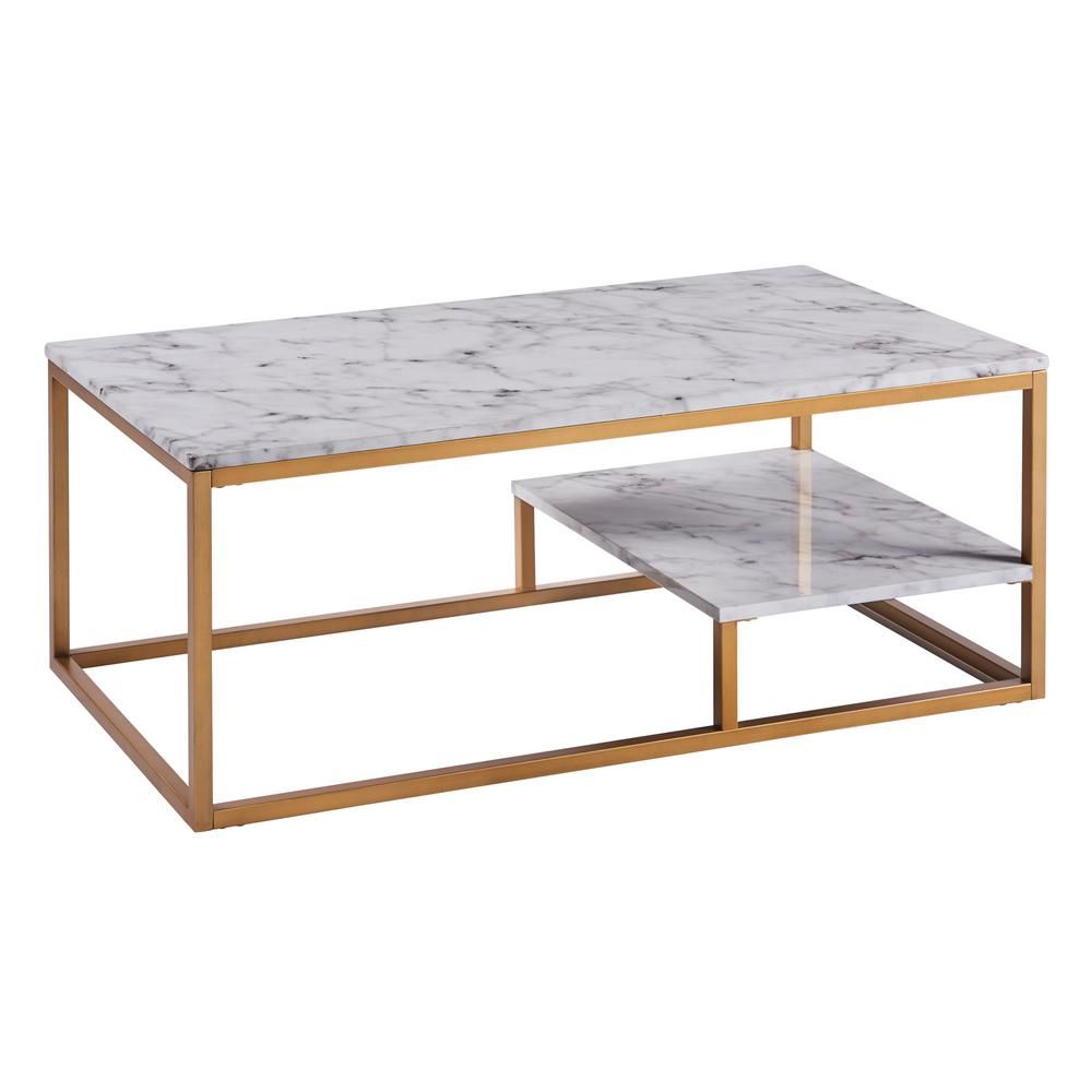 Versanora Marmo Faux Marble and Brass Coffee Table, Faux Marble/Brass | The Home Depot