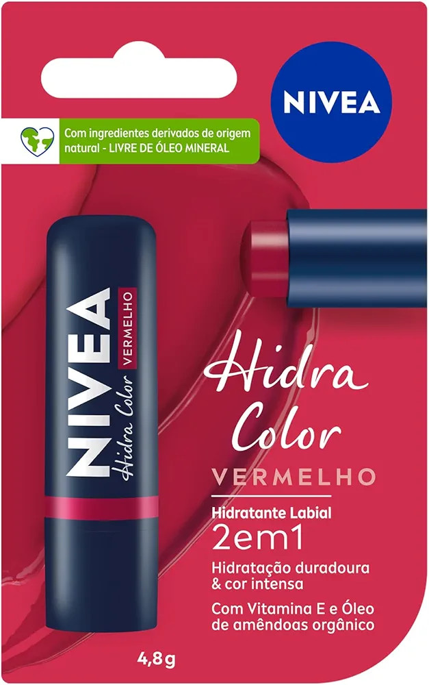 NIVEA Hidratante Labial Hidra Color 2 em 1 Vermelho 4,8g - Combina cor intensa e hidratação enr... | Amazon (BR)