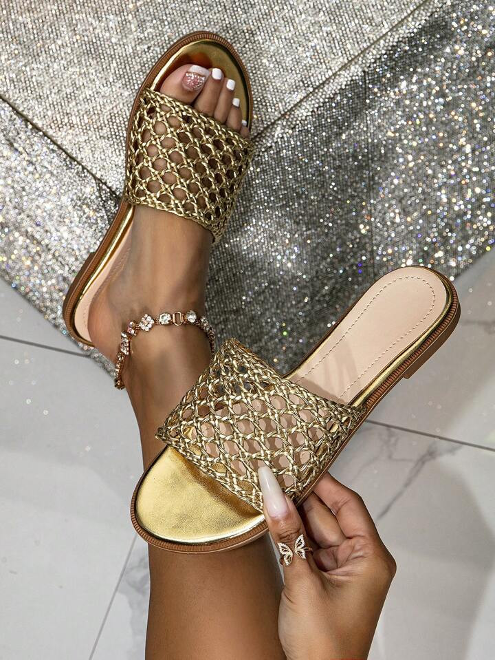 Women's Flat Sandals Woven Hollow Out Vacation Beach Comfortable Soft Open Toe Sandals | SHEIN