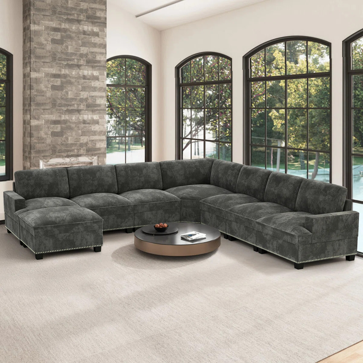 126" Wide Modern Corduroy Upholstered Modular Sectional Sofa Couch with Storage Ottoman | Wayfair North America