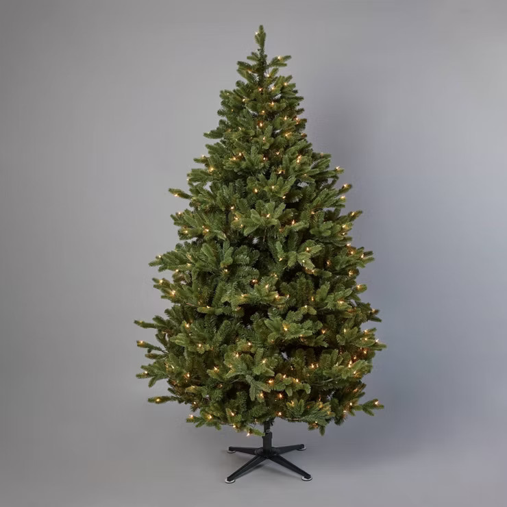7' Pre-Lit Teardrop Profile Full Balsam Fir Artificial Christmas Tree Clear Lights with AutoC... | Target