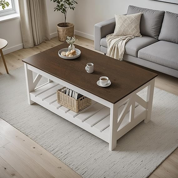 YESHOMY Farmhouse Coffee Table, Coffee Tables for Living Room, Farmhouse Square Coffee Table with... | Amazon (US)