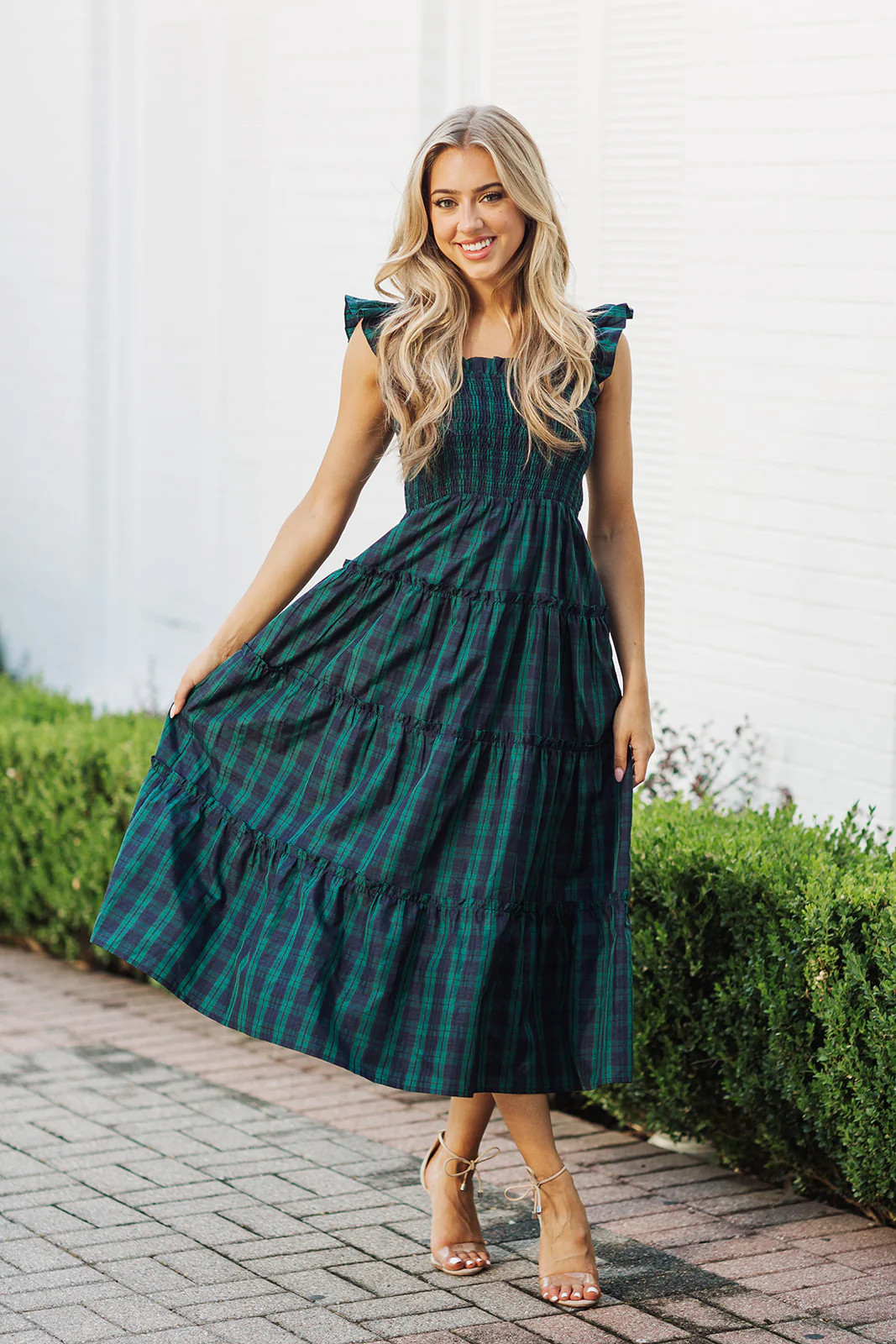 The Joyce Ruffle Strap Midi Dress | J.Marie