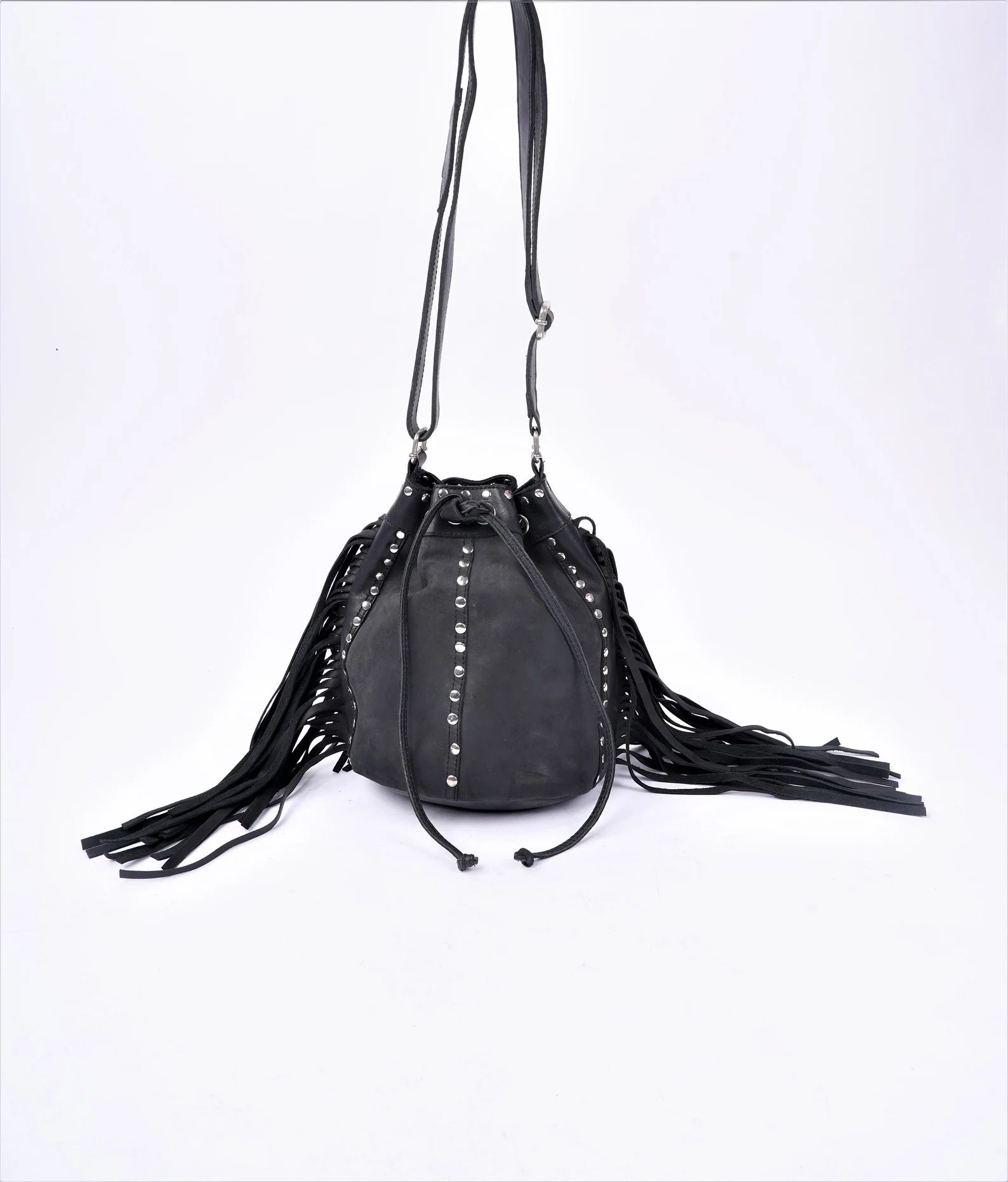 Black fringe Leather Bucket Bag Crossbody Leather Bag Women Handmade Women Drawstring Bag handbag... | Etsy (CAD)