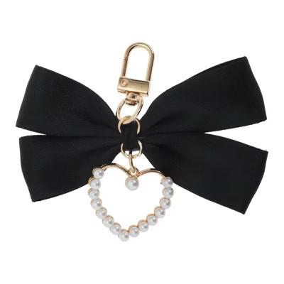 Unique Bargains Faux Pearl Heart Bow Handbag Charms Keychains Black | Target