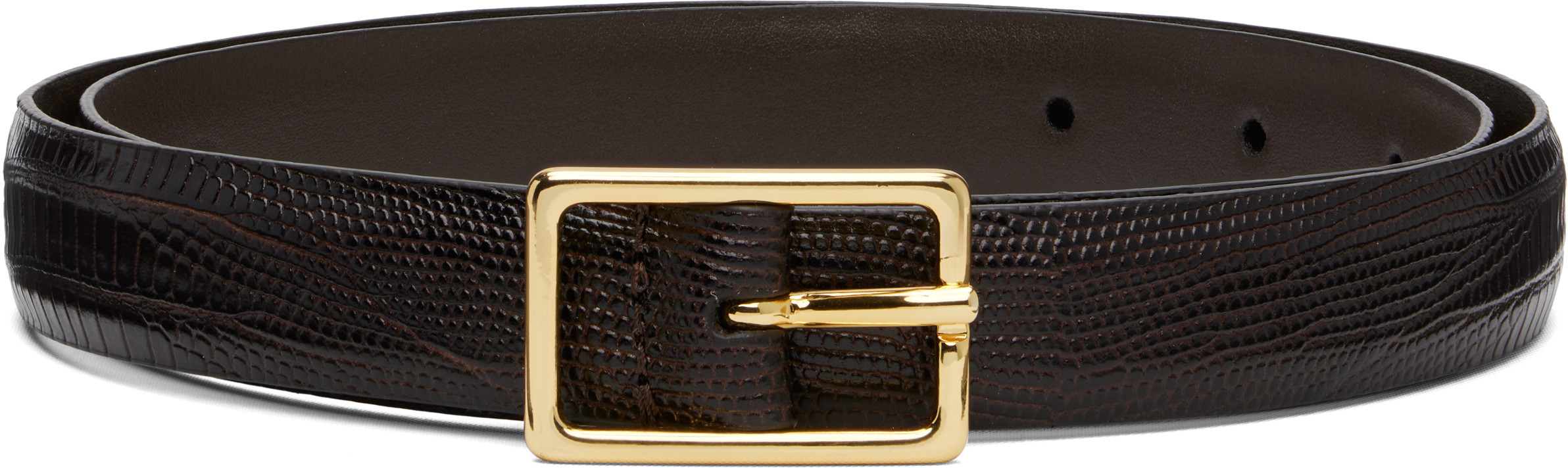 Anderson's Brown Skinny Lizard Rectangular Buckle Belt | SSENSE