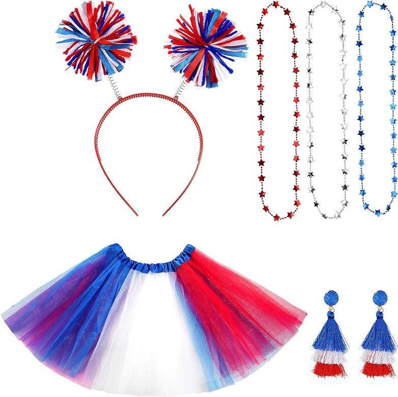 Hicarer Women Costume Accessories Set Tutu Skirt Headbopper Tassel Earrings Bead Necklace Party A... | Amazon (US)