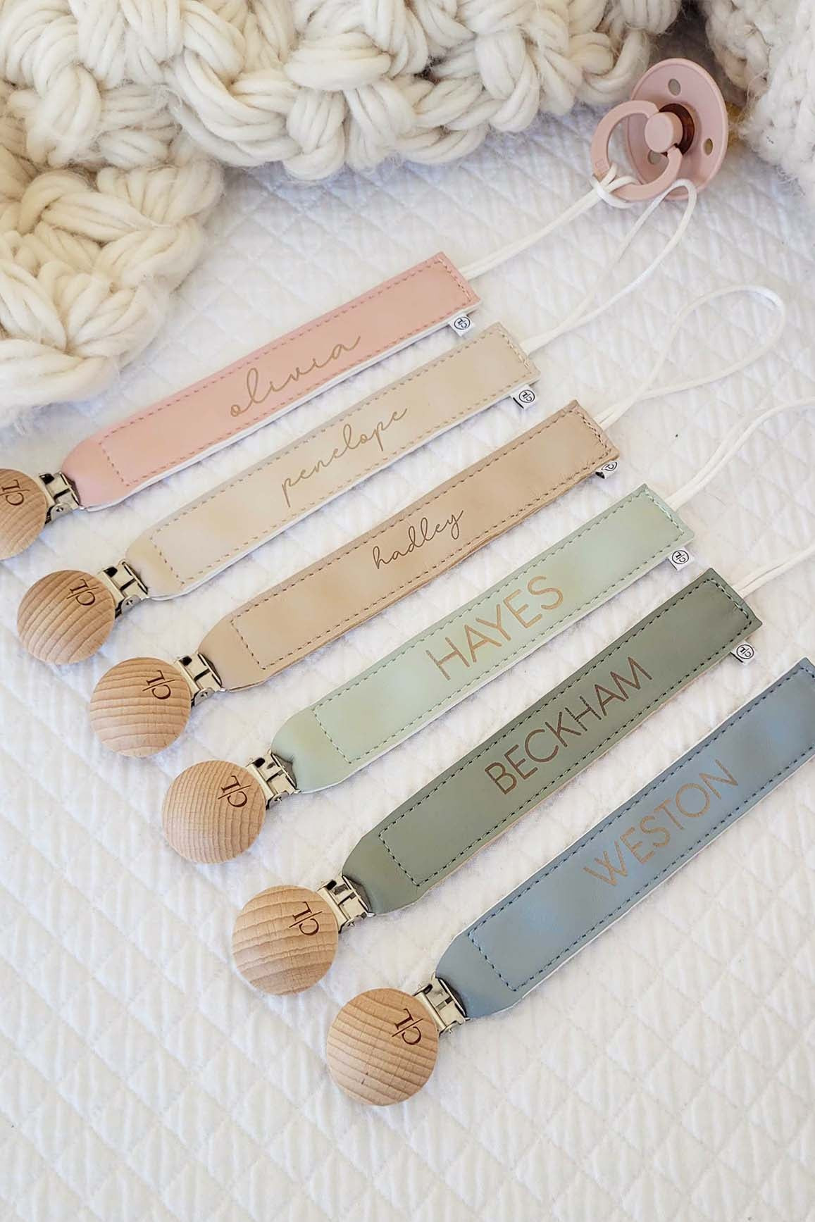 Personalized Leather Pacifier Clip | All Colors | Caden Lane