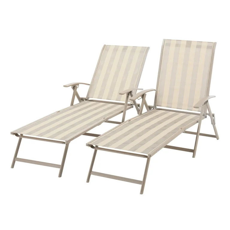 Mainstays Fair Park Foldable Steel Outdoor Chaise Lounge - Set of 2, Multiple Colors | Walmart (US)