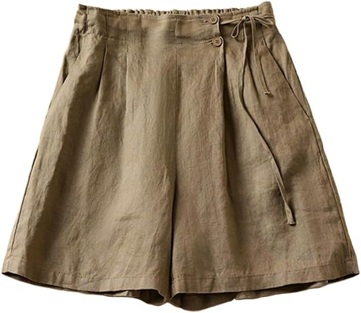 Kinghua Linen Shorts for Women Wide Leg Elastic High Waisted Pleasted Casual Drawstring A line Sh... | Amazon (US)