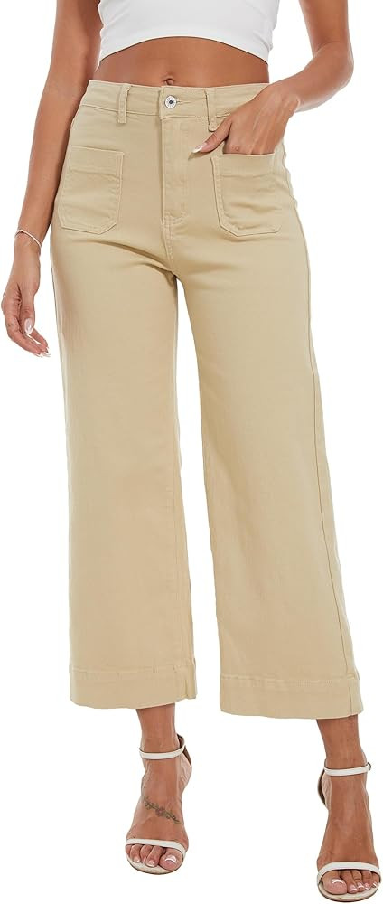 Wide Leg Jeans for Women Trendy High Waisted Flare Jeans Cropped Pants Stretchy Baggy | Amazon (US)