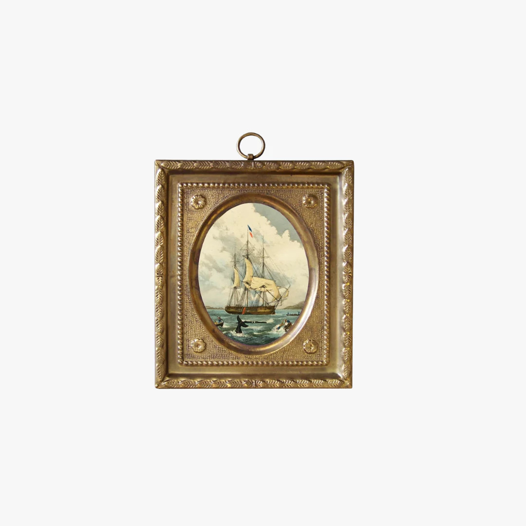 Whaling Ship Print in Antiqued Brass Frame | Dear Keaton