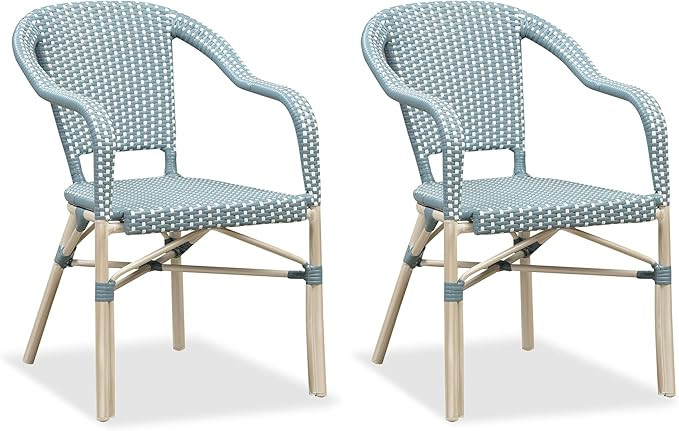 PURPLE LEAF Dining Chair Set of 2 Outdoor French Bistro Chairs Hand-Woven Aluminum Wicker Rattan ... | Amazon (US)
