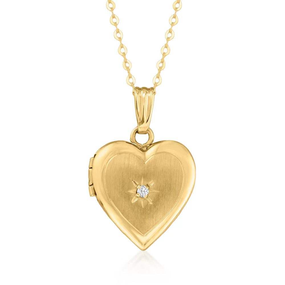 Diamond-Accented Heart Locket Necklace in 10kt Yellow Gold. 20" | Ross-Simons