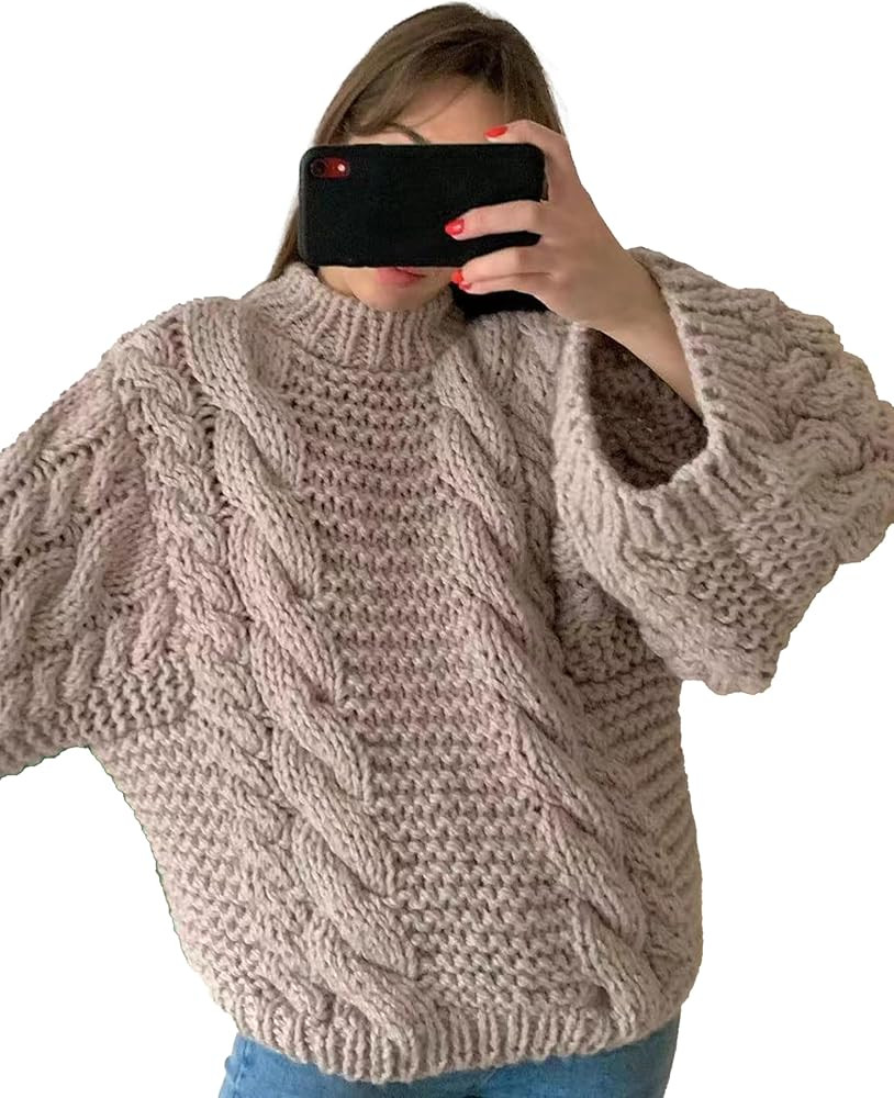 Women's Oversized Sweaters Knit Chunky Pullover Crew Neck Long Sleeve Baggy Y2K Cable Knitted Swe... | Amazon (US)