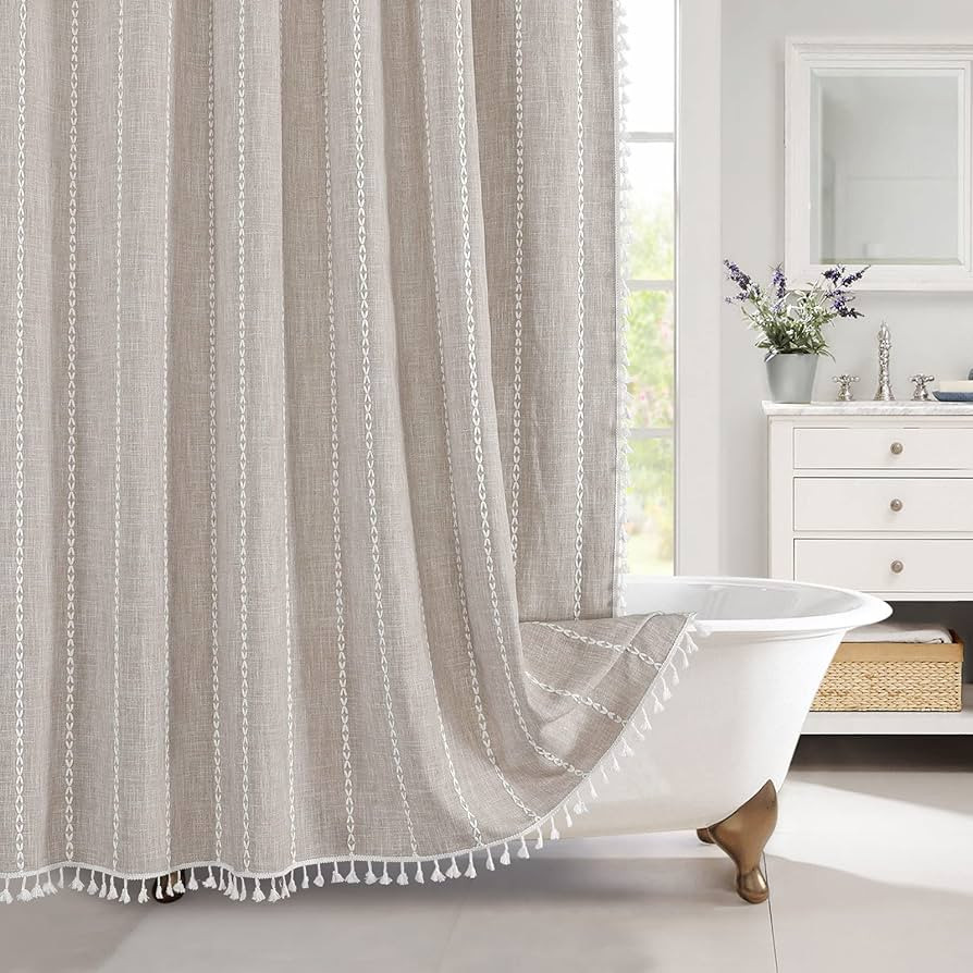 MitoVilla Boho Farmhouse Fabric Shower Curtain, Tan Brown Modern Cotton Linen Shower Curtains for... | Amazon (US)