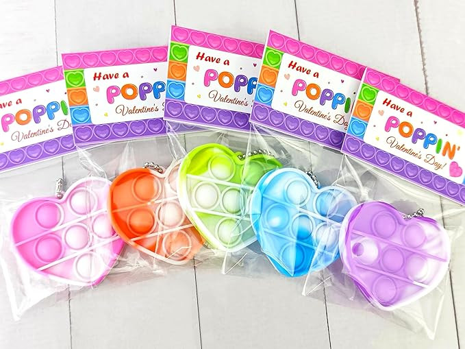 Valentines Gifts Exchange Cards for Classroom Kids 28 Pcs, Valentines Heart Pop Fidget Toys with ... | Amazon (US)