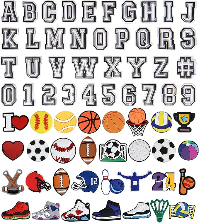 Letters Numbers and Sports Charms for Clog Shoe Decoration, Basketball Baseball Hockey Softball S... | Amazon (US)