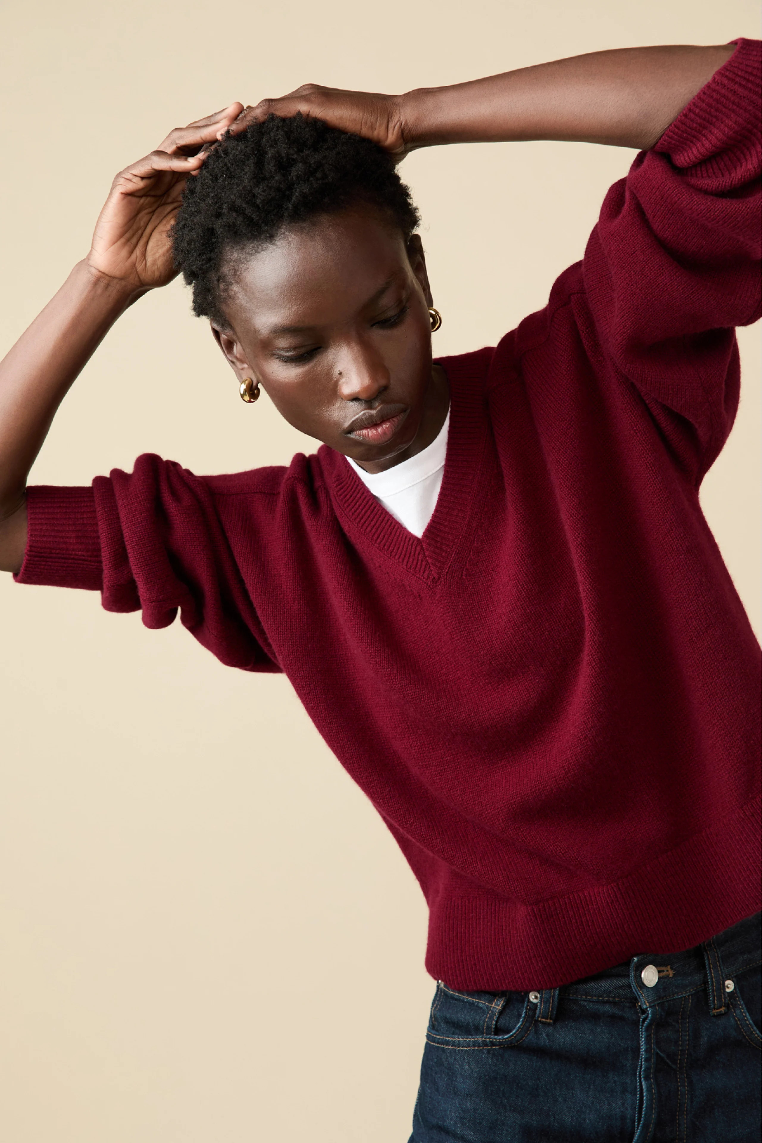 The Cashmere V-Neck in Wine | Sold Out NYC