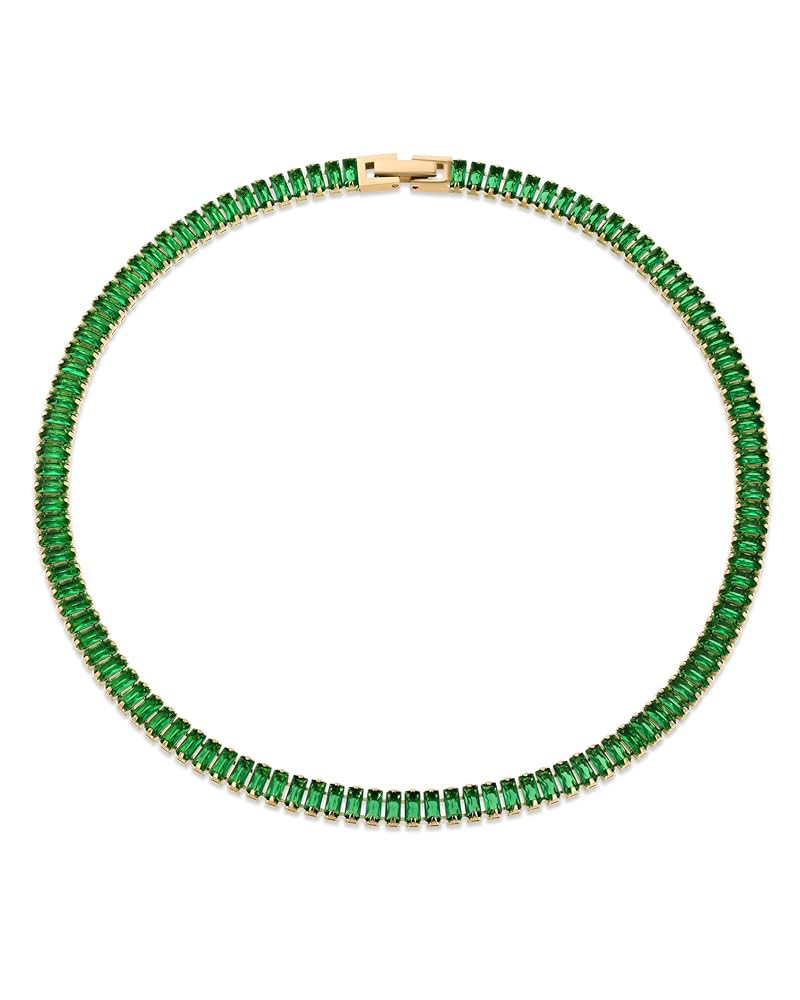 18K Gold Plated Emerald Choker Necklaces for Women, Green Statement Tennis Chain Choker Necklace ... | Amazon (US)