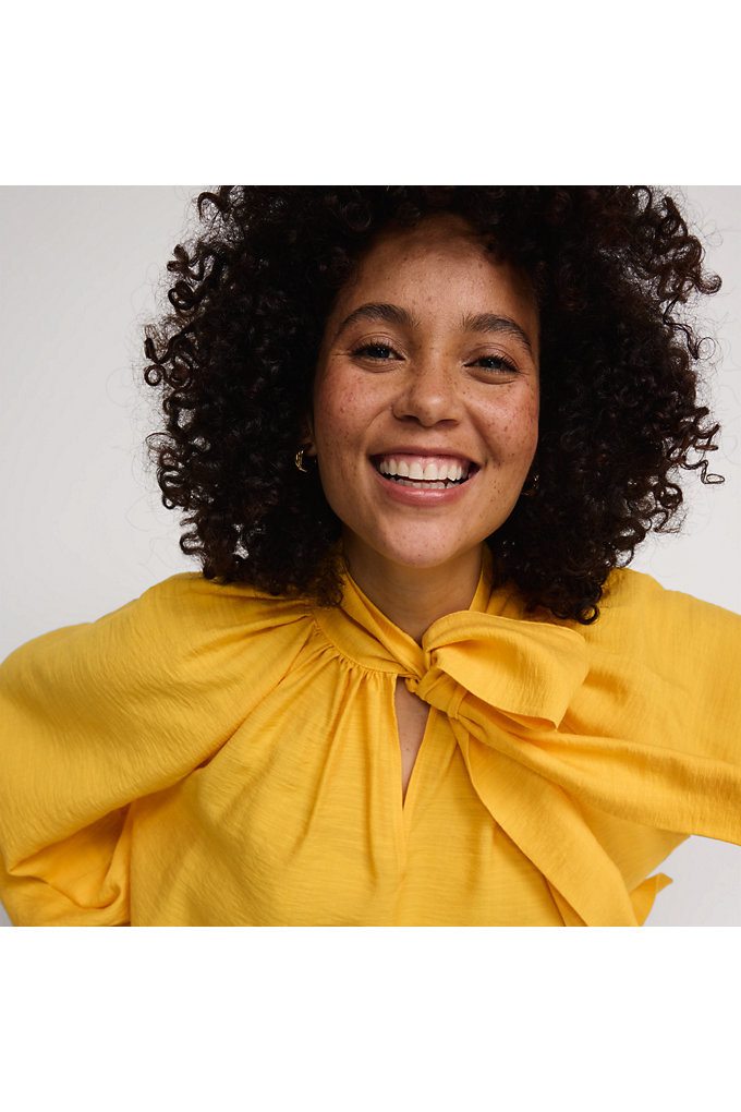 Women's Long Sleeve Bow Blouse - Lands' End - Yellow - S | Lands' End (US)