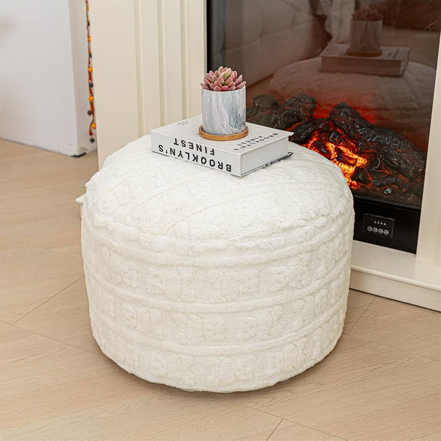 Stuffed Pouf Ottoman with Filler, Faux Fur Poufs, Pouf Stool Ottoman Round Foot Stool Cushion Sto... | Amazon (US)