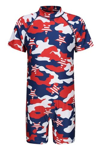 Big Boys One Piece Rash Guard Swimsuits Short Sleeve Swim Shirt for Kids UPF 50+ Sun Protection Bathing Suits Camouflage Red Size 10/8-10 Years | Amazon (US)
