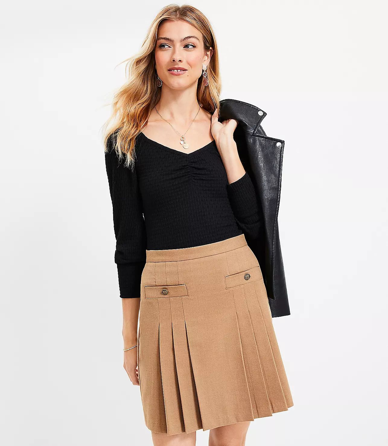 Brushed Flannel Pleated Pocket Skirt | LOFT