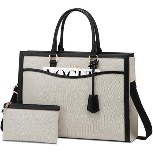 LOVEVOOK Laptop Tote Bag for Women, 15.6 inch Lightweight Canvas Office Work Briefcase, Large Capacity Teacher Computer Handbag for Travel Business, 2pcs Set Canvas/Jacquard | Amazon (US)