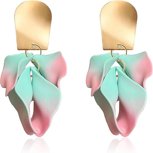 Chic Elegant Boho Red Rose Petal Dangle Resin Acrylic Tiered Matte Flower Earrings Statement Exag... | Amazon (US)