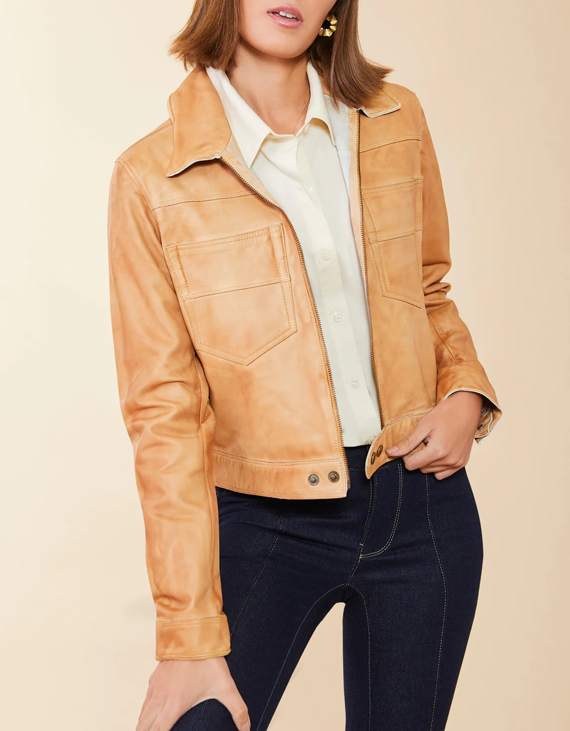 Hayden Leather Jacket Au Lait Patina | Spartina 449