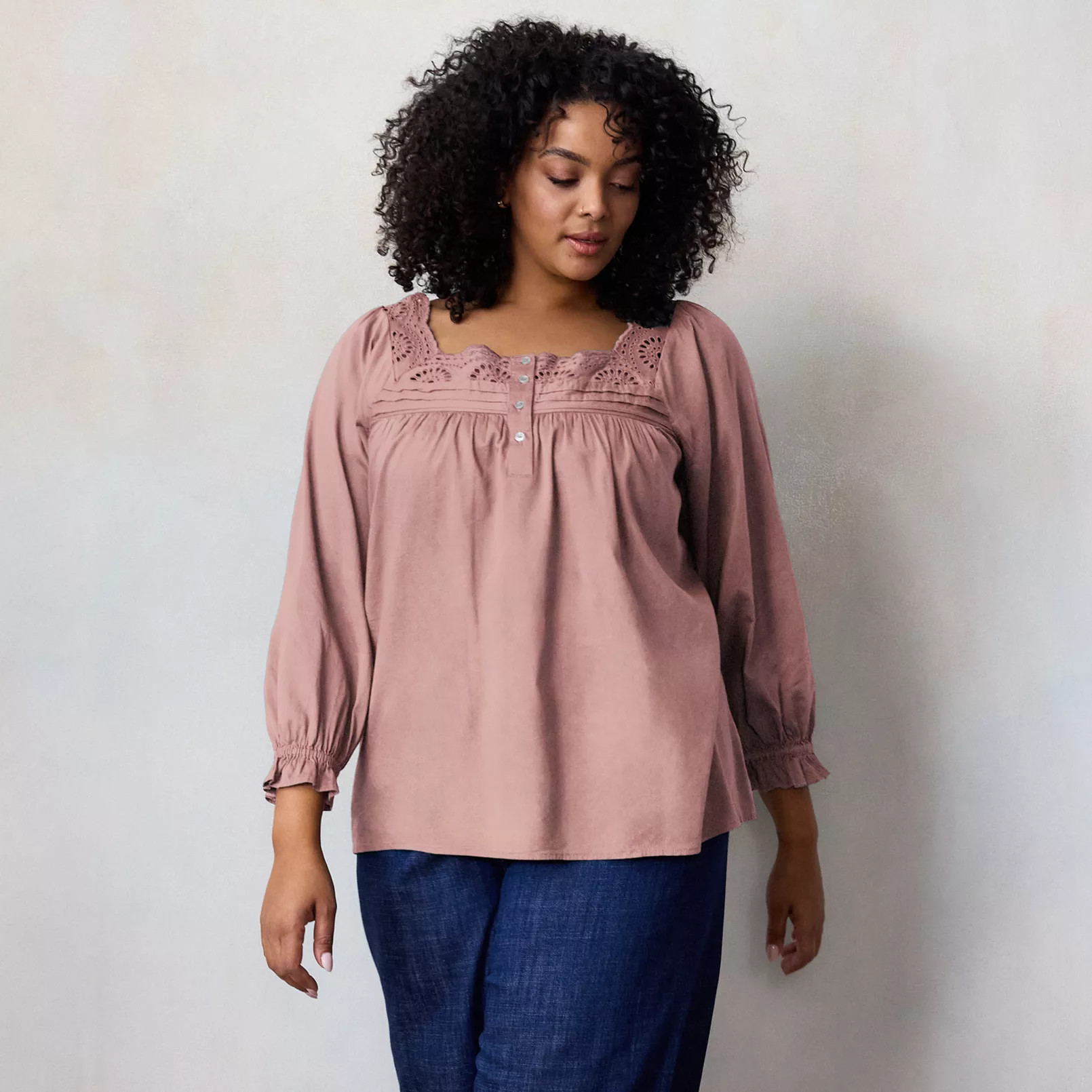 Plus Size LC Lauren Conrad Henley Squareneck Peasant Top | Kohl's