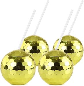 C CRYSTAL LEMON Gold Disco Ball Cups with Straws - Set of 4 Cups - Perfect for Entertaining and C... | Amazon (US)