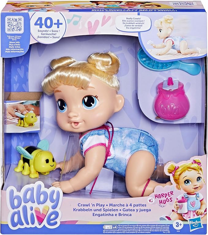 Baby Alive Crawl 'n Play Harper Hugs Electronic Crawling Baby Doll Set, Blonde Hair, Kids Toys fo... | Amazon (US)